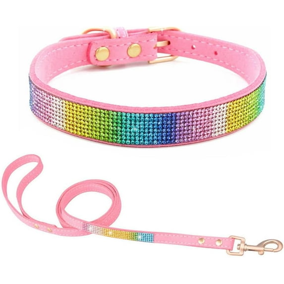 Diamond Puppy Collar and Leash Set, Pretty Rhinestone Bling Cat Collar Fancy Crystal Glitter Jewel Girl Kitten Collars for XXS XS Small Medium Female Pet Dogs, Hot Pink XXSmall