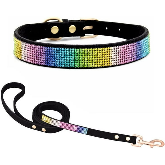 Diamond Puppy Collar and Leash Set, Pretty Rhinestone Bling Cat Collar Fancy Crystal Glitter Jewel Girl Kitten Collars for XXS XS Small Medium Female Pet Dogs, Hot Pink XXSmall