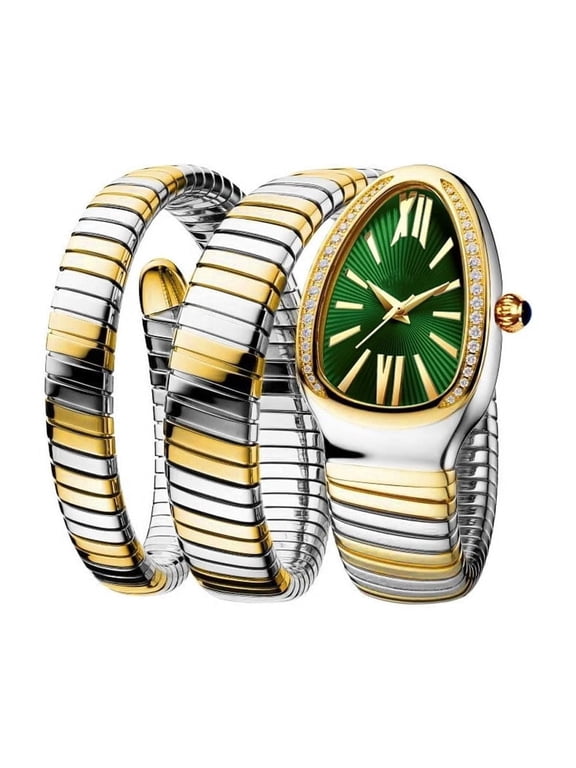 Quartz Gold Plated Watch Women Snake Design Three Loop Bracelet Watches