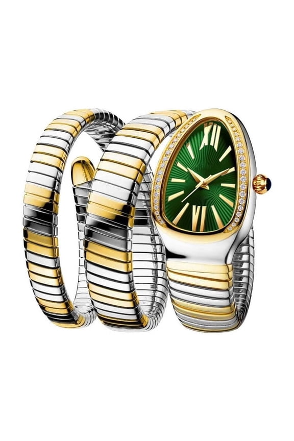 Quartz Gold Plated Watch Women Snake Design Three Loop Bracelet Watches