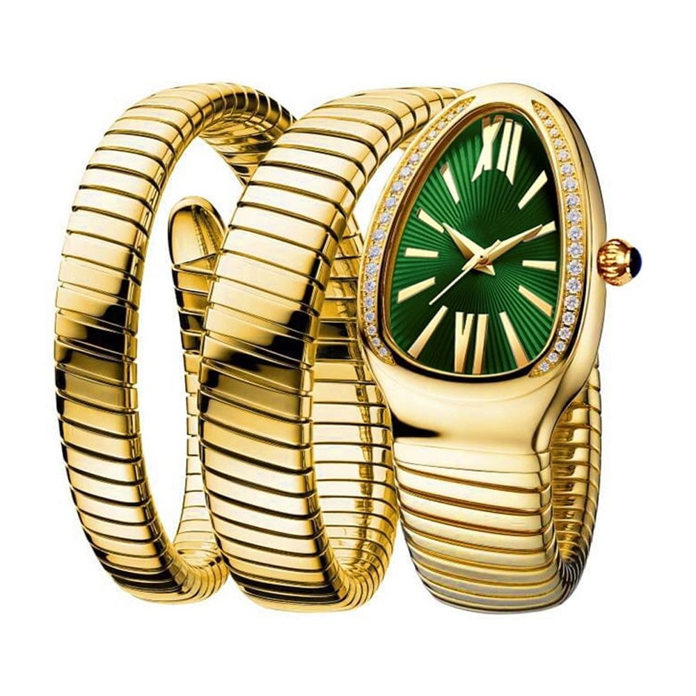 Diamond Quartz Gold Watch Women Snake Design Three Loop Bracelet Watches