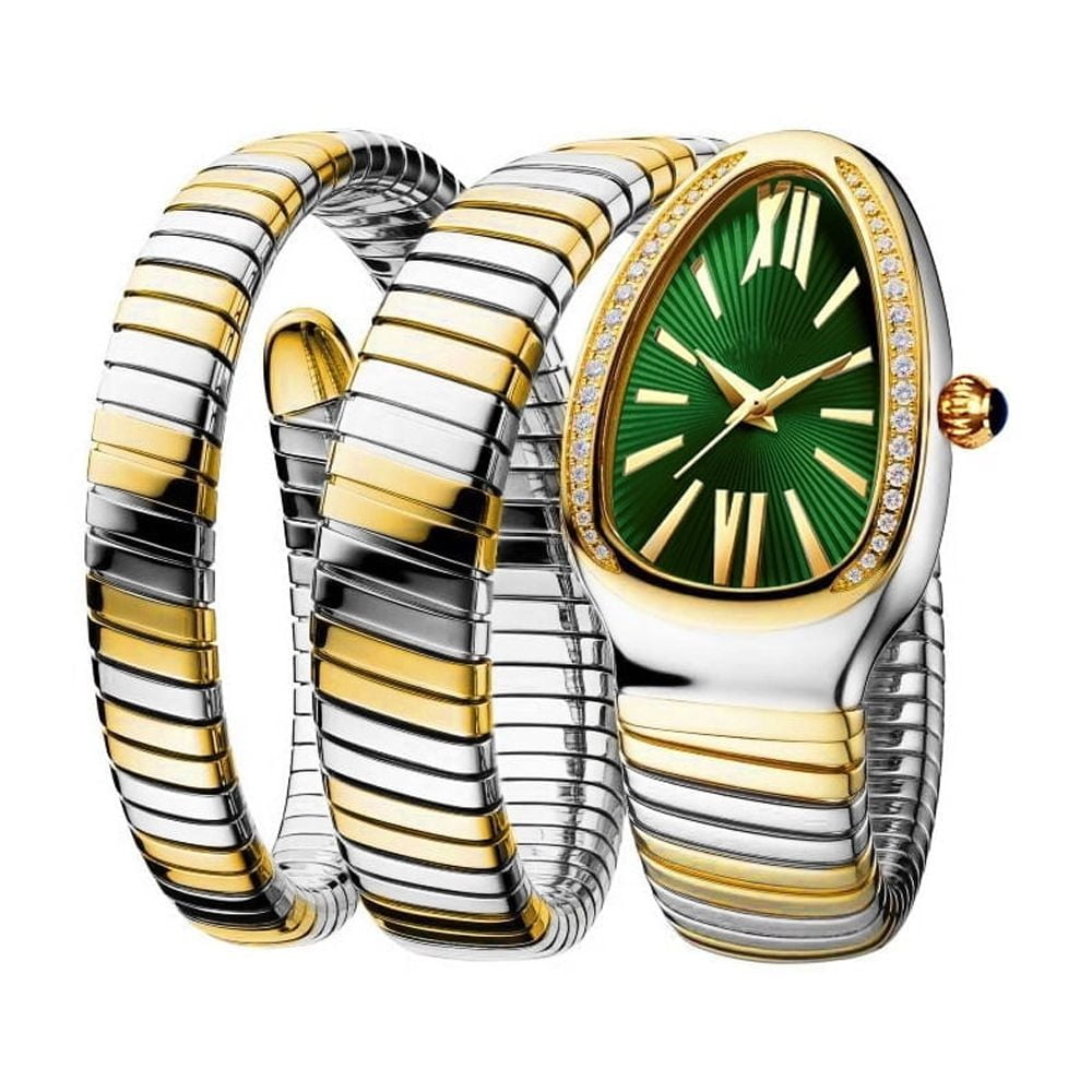 Diamond Quartz Gold Watch Women Snake Design Three Loop Bracelet Watches