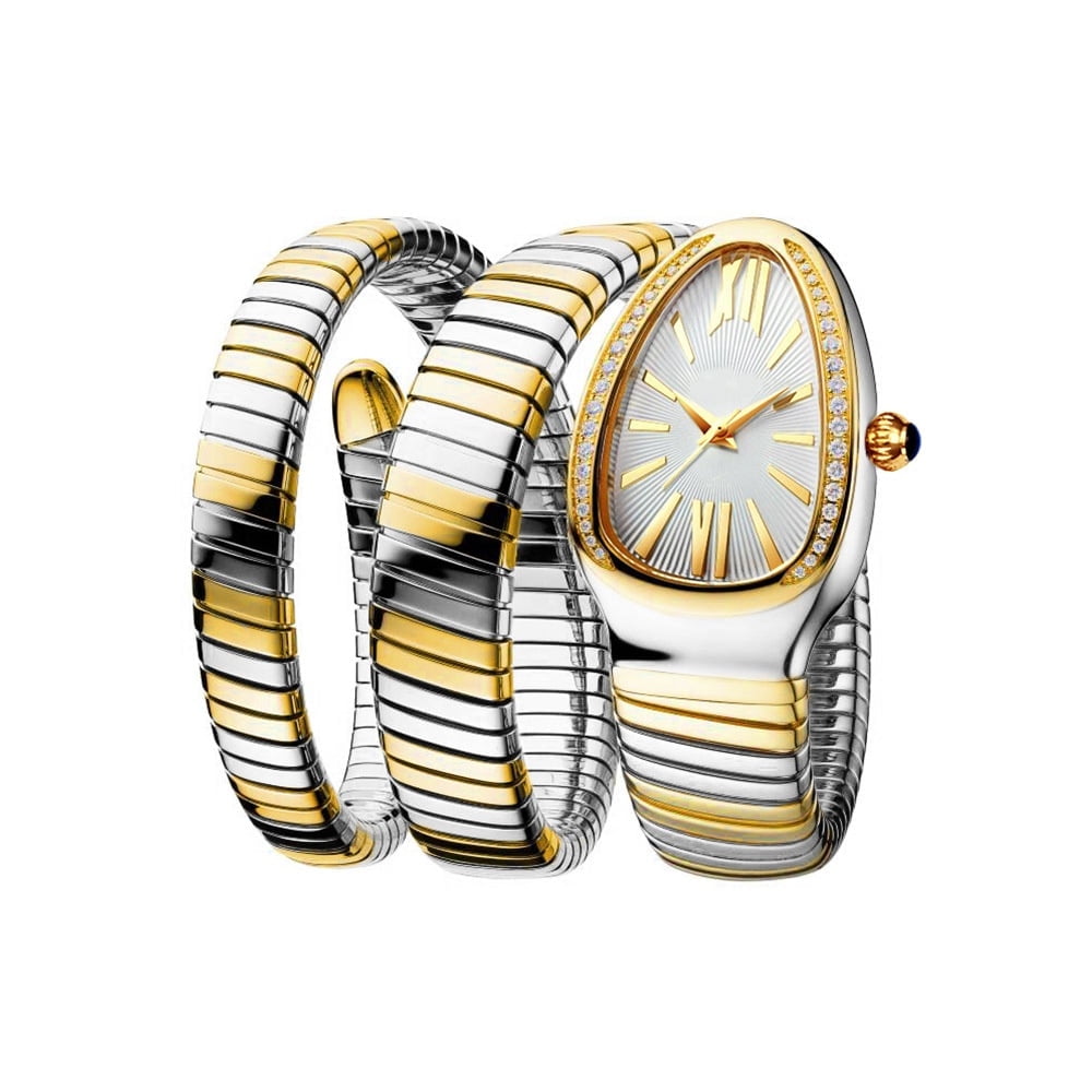 Diamond Quartz Gold Watch Women Snake Design Three Loop Bracelet Watches