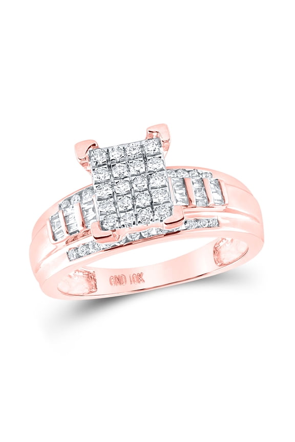 Diamond Queen 10kt Rose Gold Round Diamond Cluster Bridal Wedding Engagement Ring 1/2 Cttw