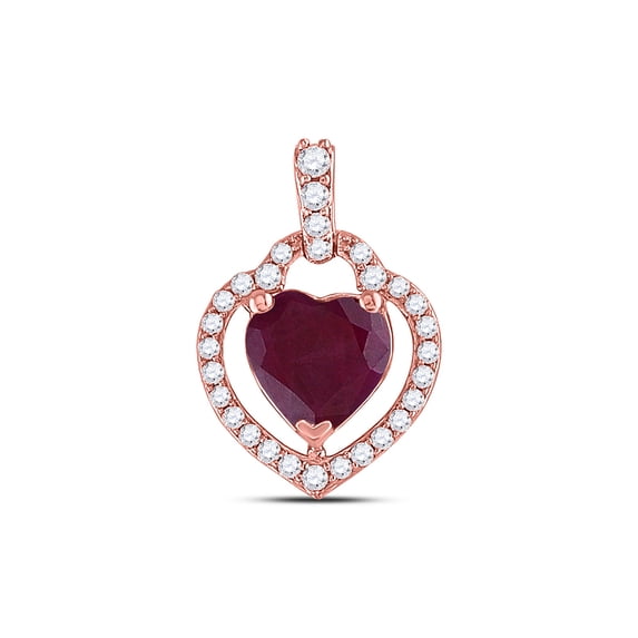 Diamond Queen 10kt Rose Gold Womens Heart Lab-Created Ruby Solitaire Pendant 1-1/2 Cttw