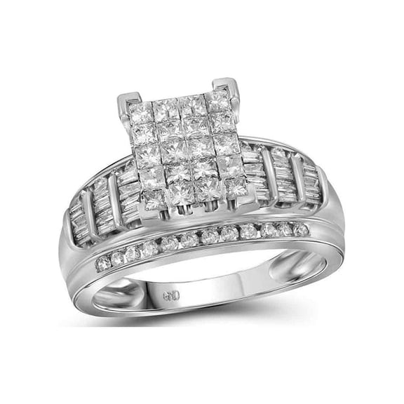 Diamond Queen 10kt White Gold Princess Diamond Cluster Bridal Wedding Engagement Ring 2 Cttw - Size 9