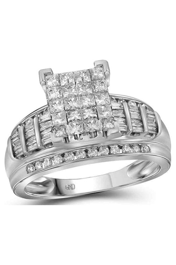 10kt White Gold Princess Diamond Cluster Bridal Wedding Engagement Ring 2 Cttw - Size 9