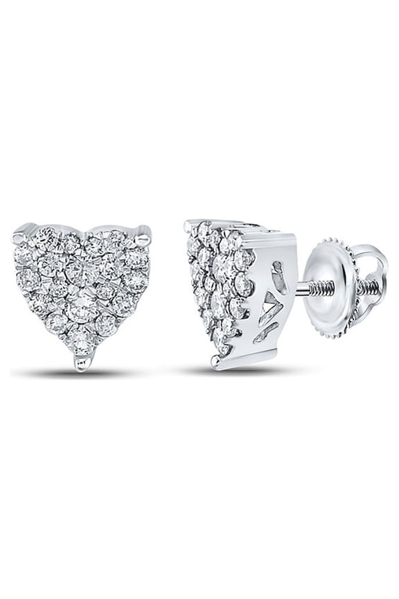 10kt White Gold Womens Diamond Heart Earrings 1/4 Cttw