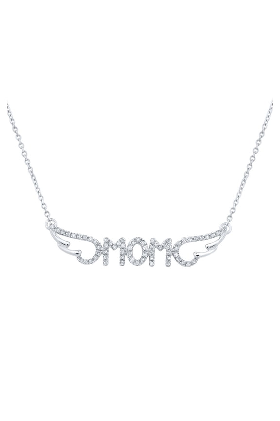 10kt White Gold Womens Round Diamond Mom Necklace 1/6 Cttw