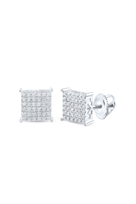 10kt White Gold Womens Round Diamond Square Earrings 1/2 Cttw