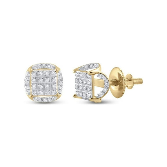 Diamond Queen 10kt Yellow Gold Mens Diamond Circle Cluster Earrings 1/5 Cttw