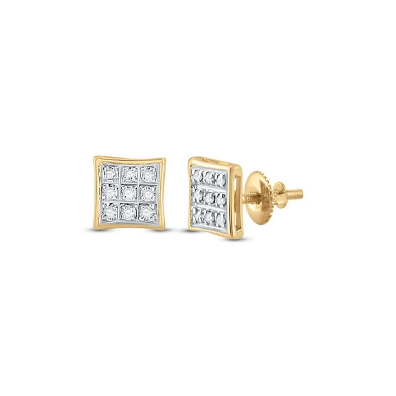 Diamond Queen 10kt Yellow Gold Mens Diamond Square Earrings 1/20 Cttw