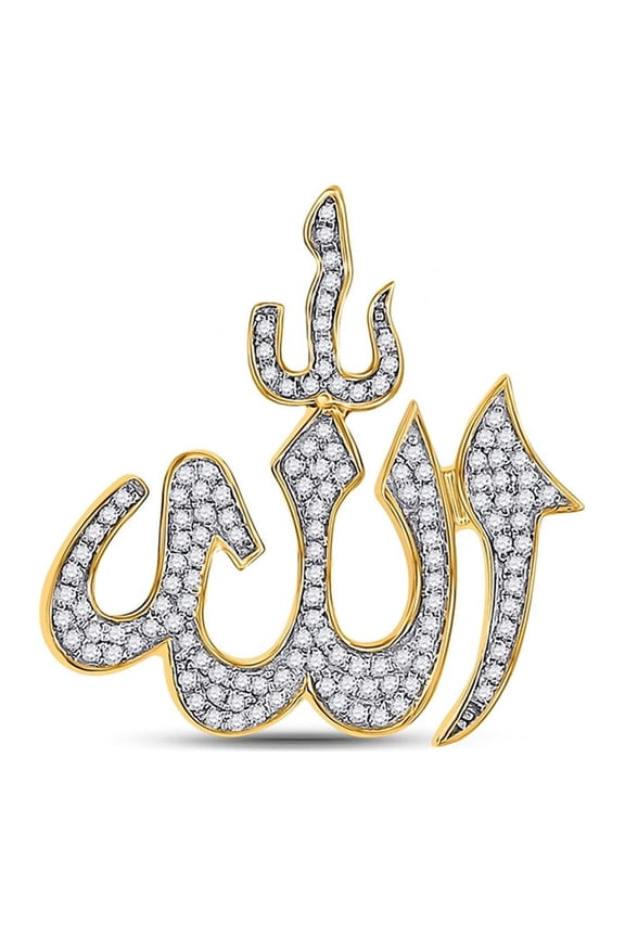 10kt Yellow Gold Mens Round Diamond Allah Islam Charm Pendant 1/3 Cttw
