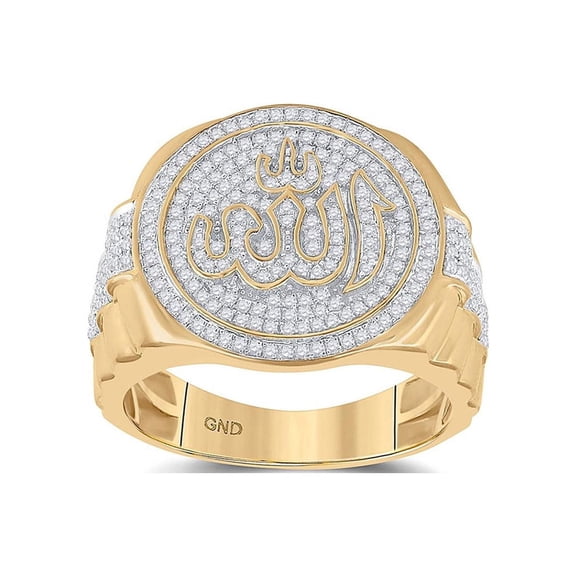 10kt Yellow Gold Mens Round Diamond Allah Islam Circle Ring 3/4 Cttw
