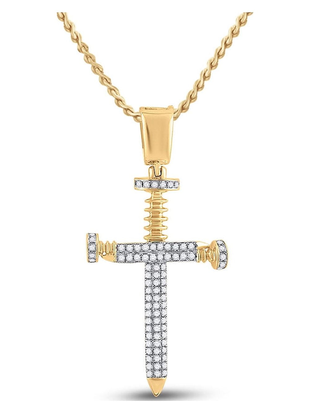 Diamond Queen 10kt Yellow Gold Mens Round Diamond Nail Cross Charm Pendant 3/8 Cttw