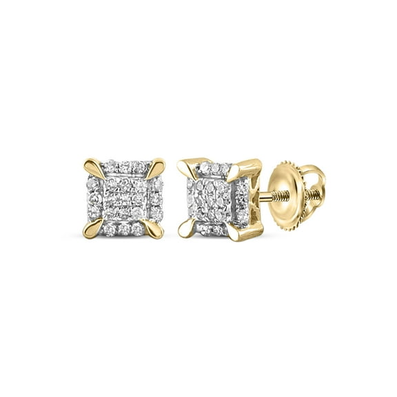 Diamond Queen 10kt Yellow Gold Mens Round Diamond Square Earrings 1/20 Cttw
