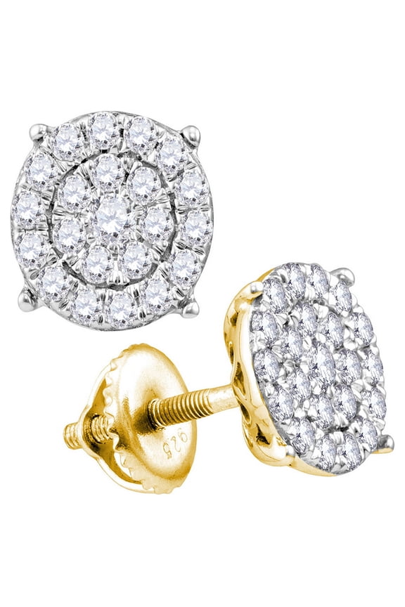 10kt Yellow Gold Womens Diamond Cluster Earrings 1 Cttw