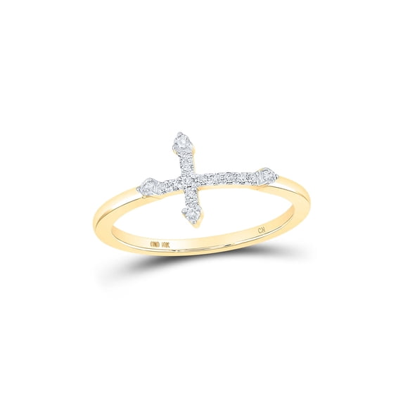 Diamond Queen 10kt Yellow Gold Womens Round Diamond Cross Ring 1/10 Cttw
