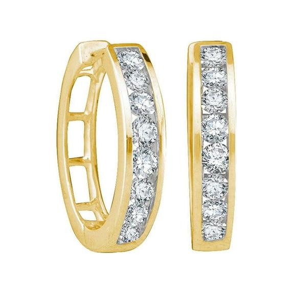 Diamond Queen 10kt Yellow Gold Womens Round Diamond Hoop Earrings 1/2 Cttw