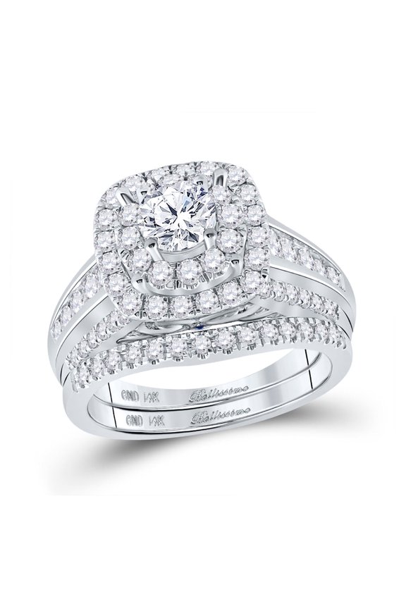 Diamond Queen 14kt White Gold Round Diamond Halo Bridal Wedding Ring Band Set 2 Cttw