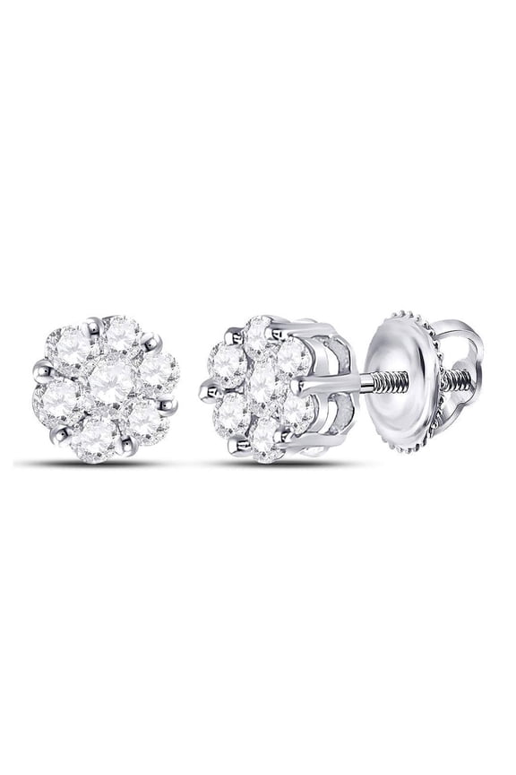 14kt White Gold Womens Diamond Flower Cluster Stud Earrings 1/2 Cttw