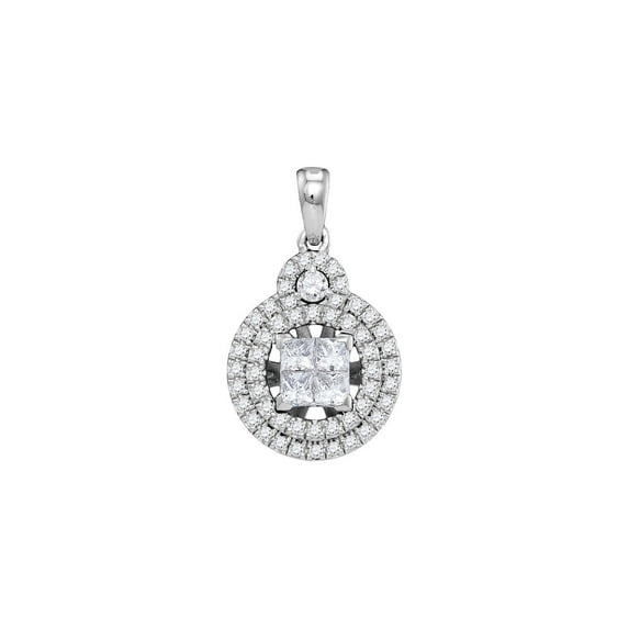 Diamond Queen 14kt White Gold Womens Princess Diamond Cluster Circle Frame Pendant 7/8 Cttw