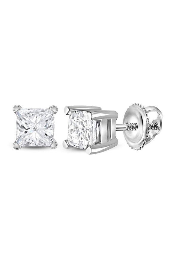 14kt White Gold Womens Princess Diamond Solitaire Earrings 3/4 Cttw