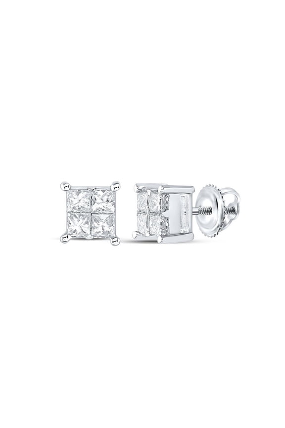 14kt White Gold Womens Princess Diamond Square Earrings 1/2 Cttw
