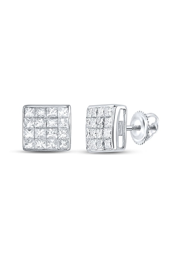 14kt White Gold Womens Princess Diamond Square Earrings 3/8 Cttw