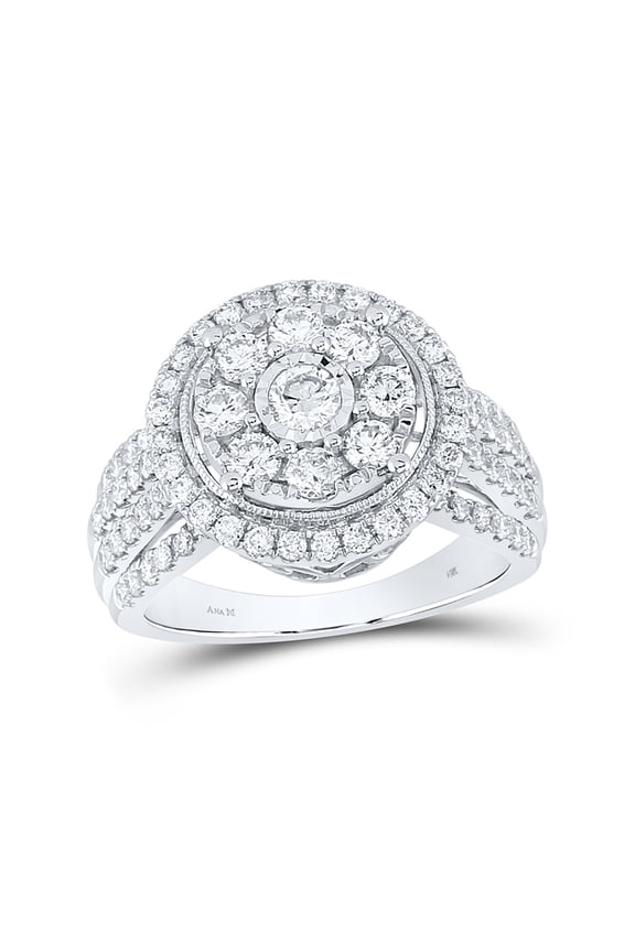 Diamond Queen 14kt White Gold Womens Round Diamond Right Hand Halo Cluster Ring 1-1/2 Cttw