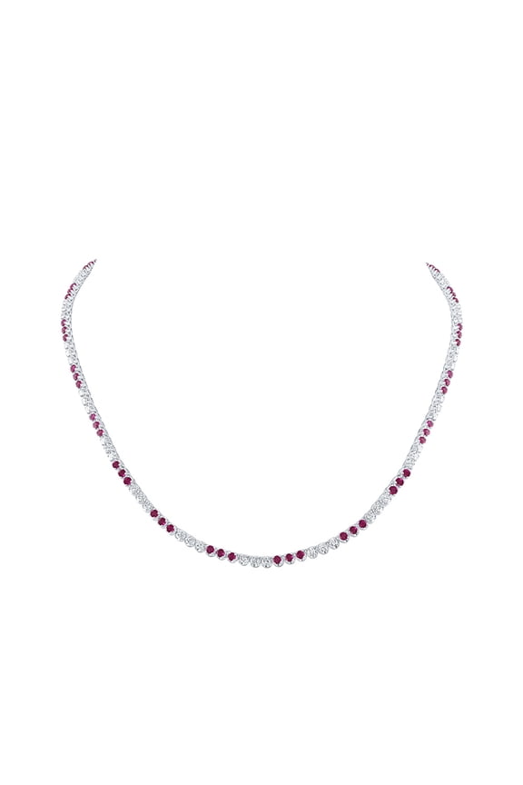 14kt White Gold Womens Round Ruby Diamond 18-inch Tennis Necklace 5-5/8 Cttw