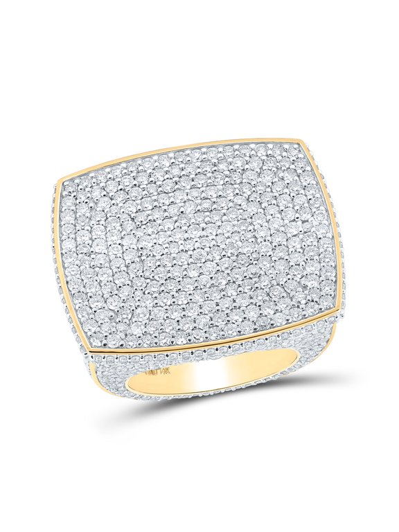 Diamond Queen 14kt Yellow Gold Mens Round Diamond Rectangle Pave Statement Ring 14 Cttw