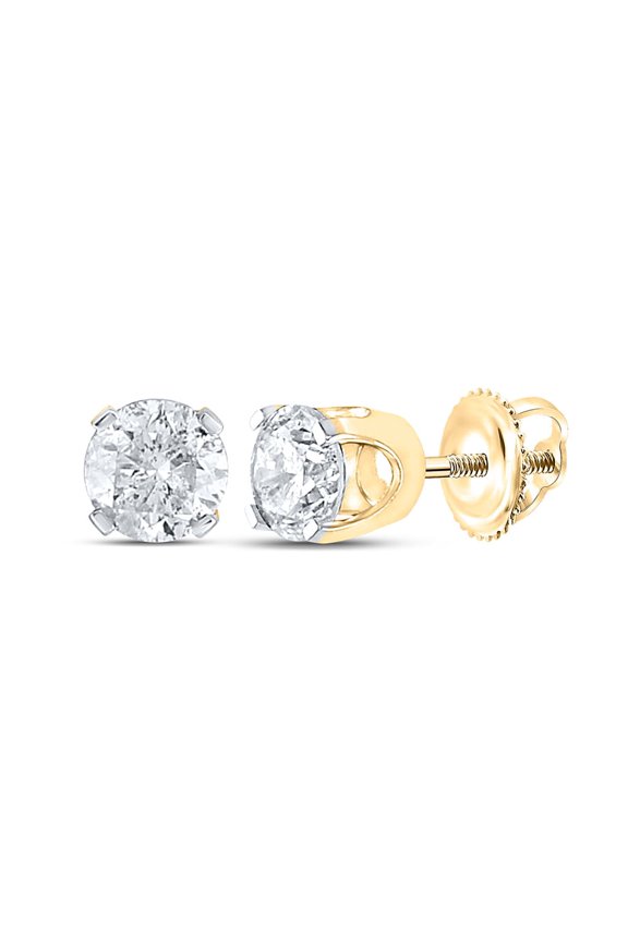 14kt Yellow Gold Unisex Diamond Solitaire Stud Earrings 1-3/8 Cttw