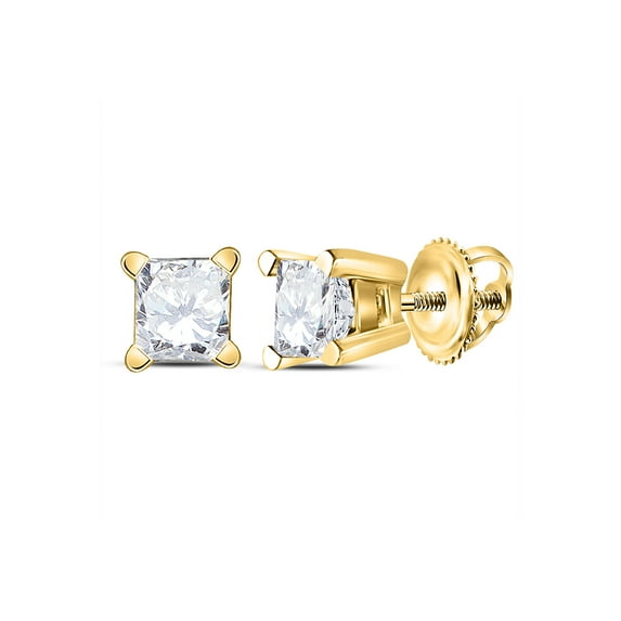 Diamond Queen 14kt Yellow Gold Unisex Princess Diamond Solitaire Stud Earrings 1/2 Cttw