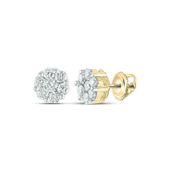 Diamond Queen 14kt Yellow Gold Womens Diamond Flower Cluster Stud Earrings 1 Cttw