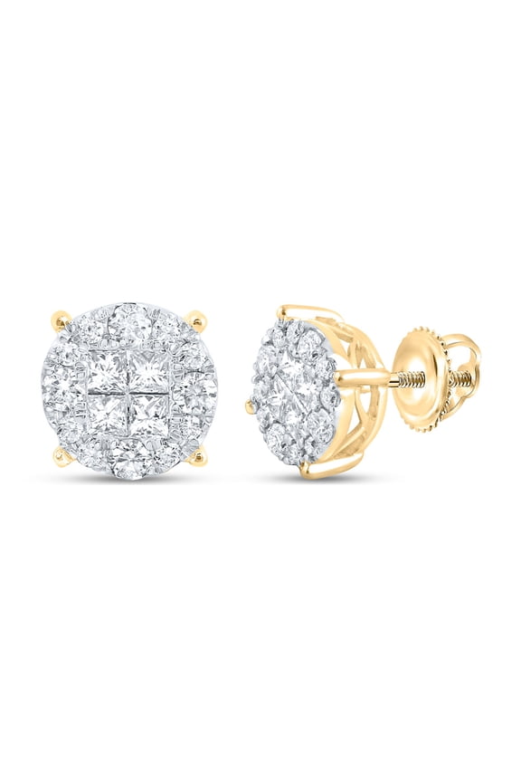 14kt Yellow Gold Womens Princess Diamond Cluster Earrings 1 Cttw