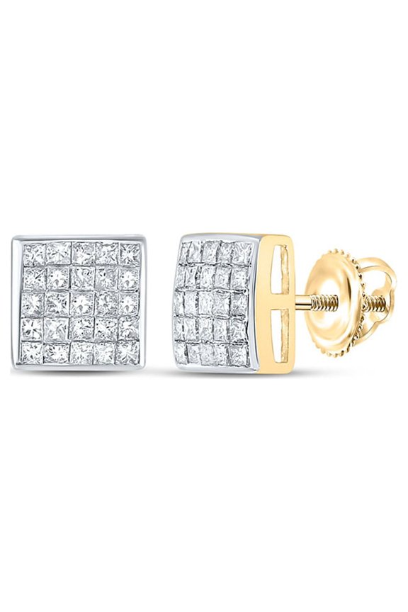14kt Yellow Gold Womens Princess Diamond Square Earrings 5/8 Cttw