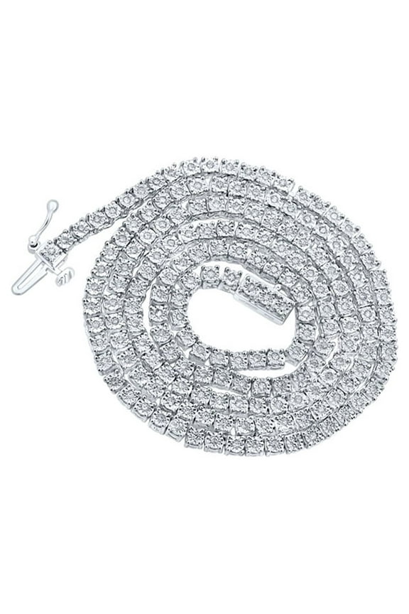 Sterling Silver Mens Round Diamond Single Row 18-inch Link Chain Necklace 1-1/5 Cttw