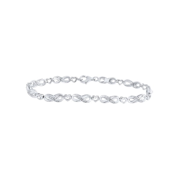Diamond Queen Sterling Silver Womens Round Diamond Infinity Heart Link Bracelet 1/20 Cttw