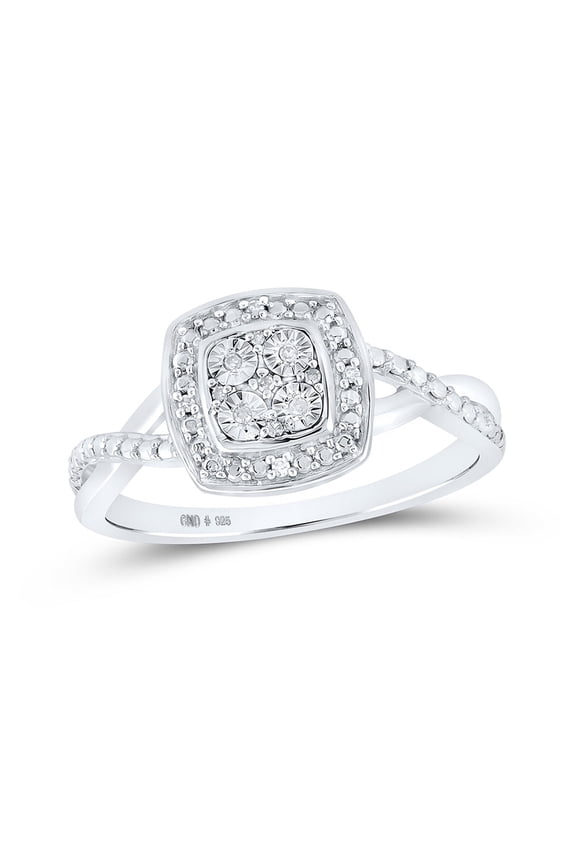 Diamond Queen Sterling Silver Womens Round Diamond Square Ring .03 Cttw