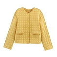thumbnail image 1 of Diamond Quilted Jacket for Women Long Sleeve Button Down Outerwear with Pockets Yellow M, 1 of 5