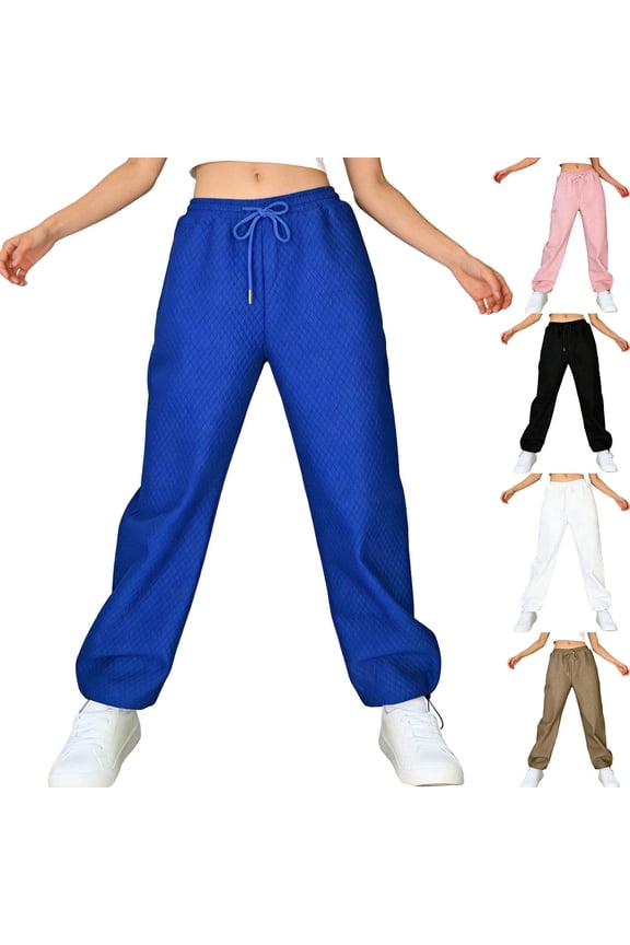 Diamond Quilted Sweatpants for Women, Drawstring Elastic Waist Joggers, Long Lounge Pants with Diamond Pattern, Casual Winter Trousers, Warm Fleece Lined Winter Gifts for Women