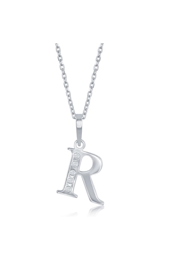 Diamond 'R' Initial Pendant Necklace in Sterling Silver