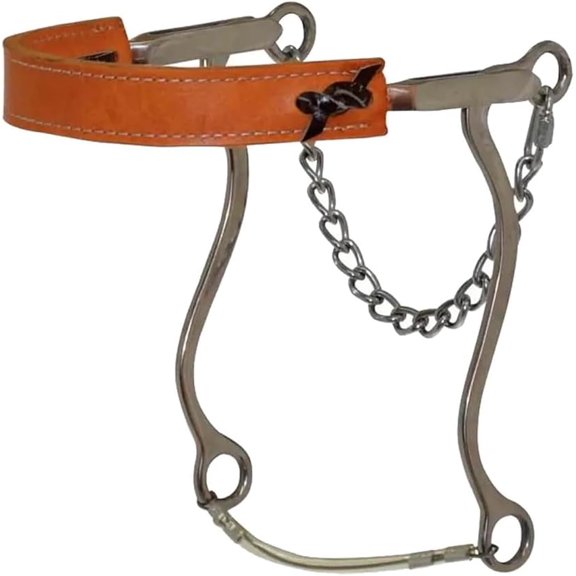 Diamond R Leather Nose Mechanical Hackamore Bit - Flat Noseband, Stainless Steel Hardware, Gentle Horse Control Tack for Western Trail Riding, Equine Training