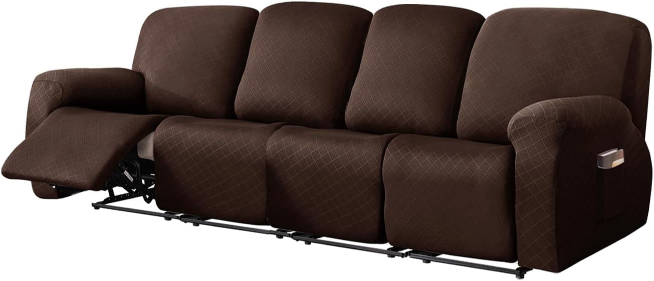 Diamond Recliner Sofa Covers 10-Pieces Stretch Large RV Couch Covers for 4 Seats Reclining Slipcovers Soft Solid Furniture Protector (Dark Coffee,4 Seat)