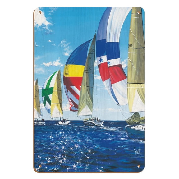 Diamond Regata (Regatta) - Sailboats Racing - From an Original Color Painting by Scott Westmoreland - 8 x 12 inch Vintage Wood Art Sign