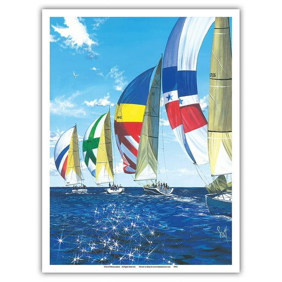 Diamond Regata (Regatta) - Sailboats Racing - From an Original Color Painting by Scott Westmoreland - Master Art Print (Unframed) 9in x 12in