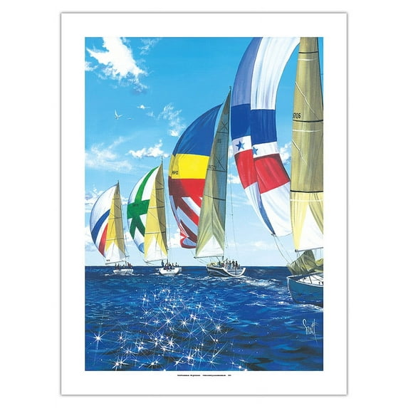Diamond Regata (Regatta) - Sailboats Racing - From an Original Color Painting by Scott Westmoreland - Bamboo Fine Art 290gsm Paper Print (Unframed) 18x24in