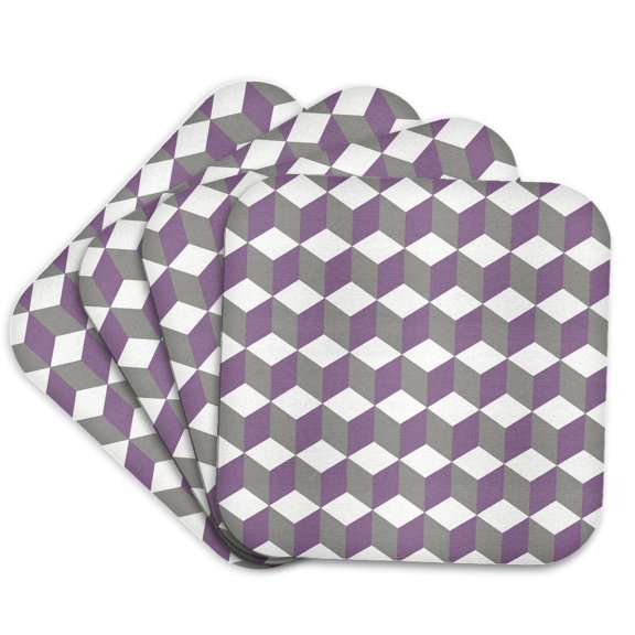 3drose, Diamond Repeating Pattern in Crocus Purple and White, Set of 4 Coasters - Soft