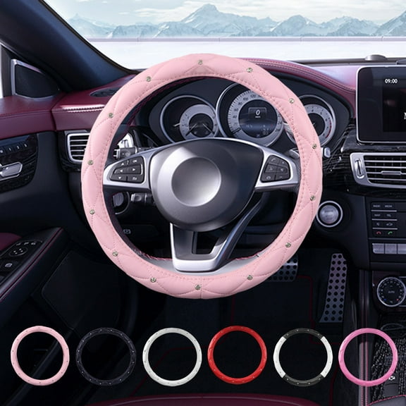 Diamond Rhinestone Steering Wheel Cover | Non-Slip Leather Design | Universal 14.5-15 Inch Fit | Fashion Car Accessory for Women & Girls | Multiple Colors